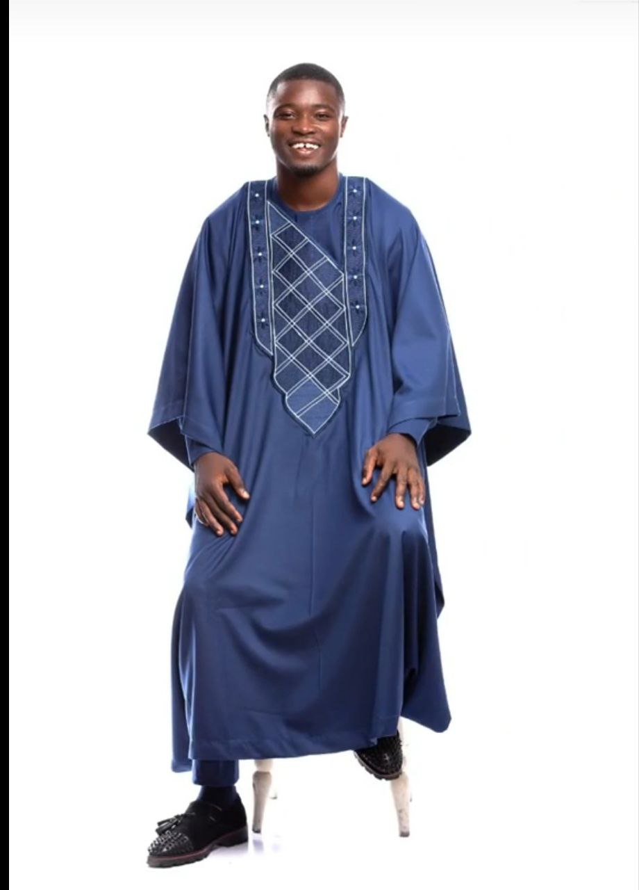Depend Fashion — Navy Agbada with embroidered neckline