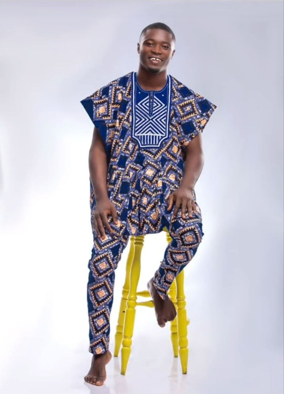 Blue print seated portrait