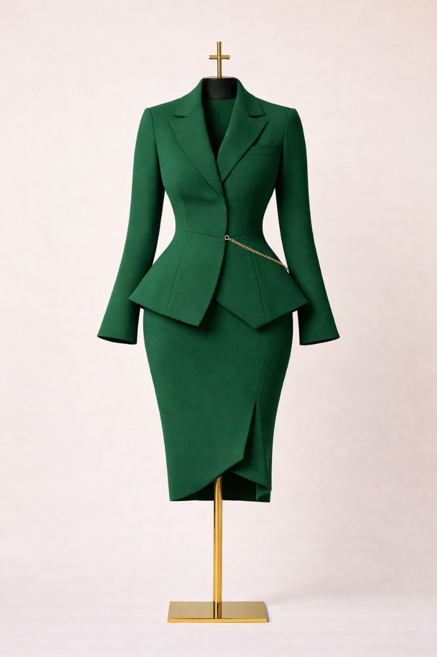 Depend Fashion — Emerald Green Peplum Suit